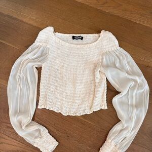 Reformation Cream Smocked Blouse